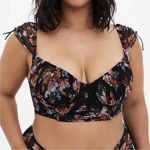 Torrid Floral Bralette Lingerie 0X Plus Size Mesh Longline Cap Sleeve Bra Large
